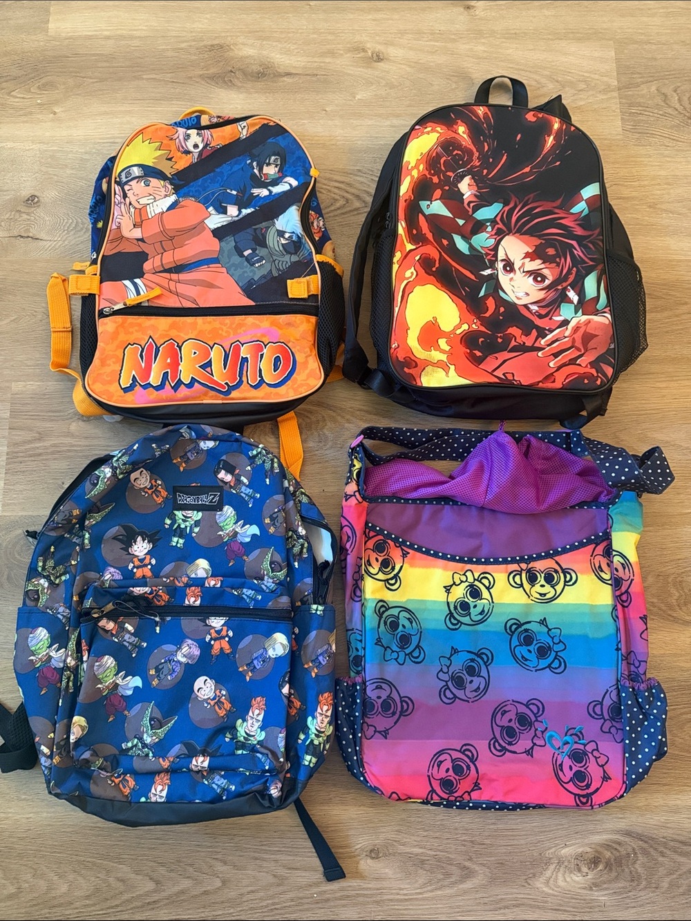 Lot of 4 - Kids Backpack - Justice, Anime, Dragon Ball Z School Bag backpacks